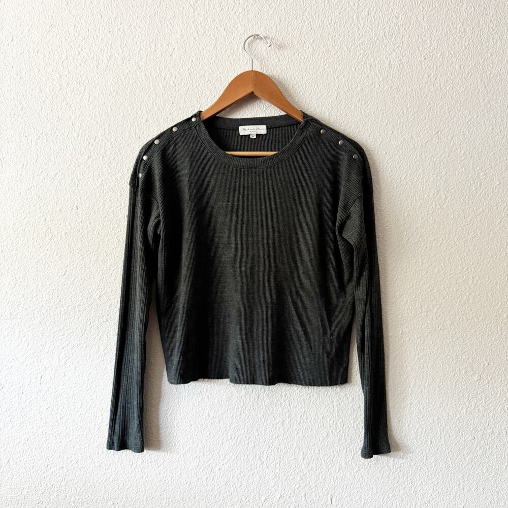 Michael Stars Long Sleeve Top Womens XS Gray Lightweight Sweater Studded